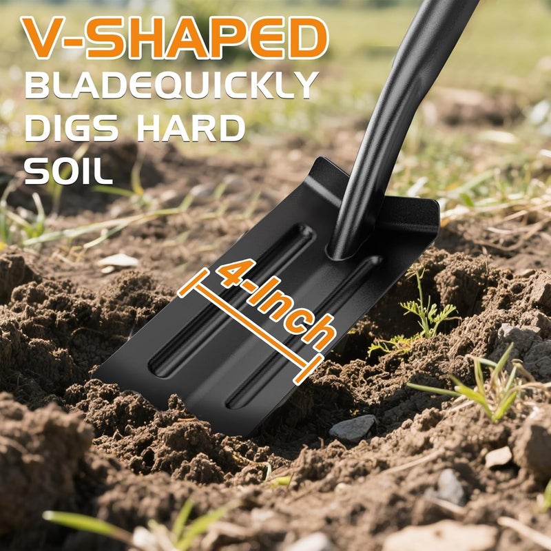 Highlight Trench Shovel for Digging, 4-Inch Trenching Spade with Orange Fiberglass Handle, Narrow Trenching Shovel for Digging, Gardening, and Landscaping, 56 inches - Image 2